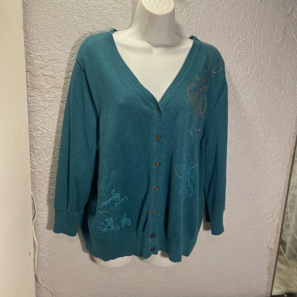Sonoma Teal Cardigan with Embroidered Accents